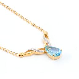 Plated 18KT Yellow Gold 4.75ctw Blue Topaz and Diamond Pendant with Chain