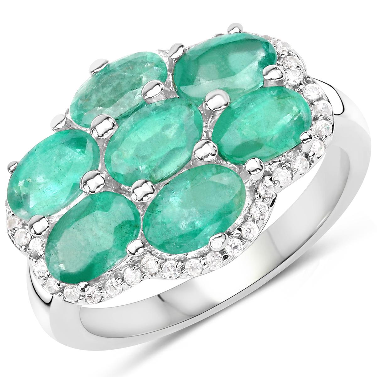 Plated Rhodium 3.08ctw Emerald and White Zircon Ring