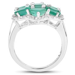 Plated Rhodium 3.08ctw Emerald and White Zircon Ring