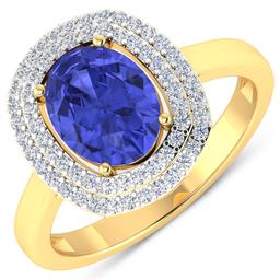 14KT Yellow Gold 1.41ct Tanzanite and Diamond Ring