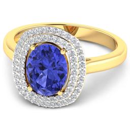 14KT Yellow Gold 1.41ct Tanzanite and Diamond Ring