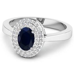 14KT White Gold 0.90ct Blue Sapphire and Diamond Ring