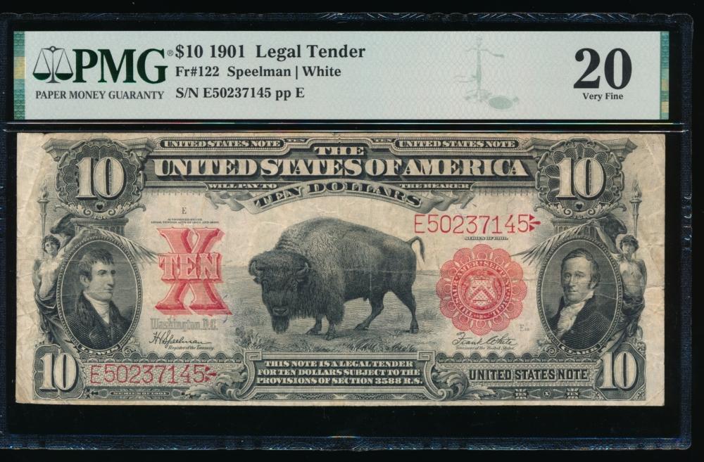 1901 $10 Bison Legal Tender Note PMG 20