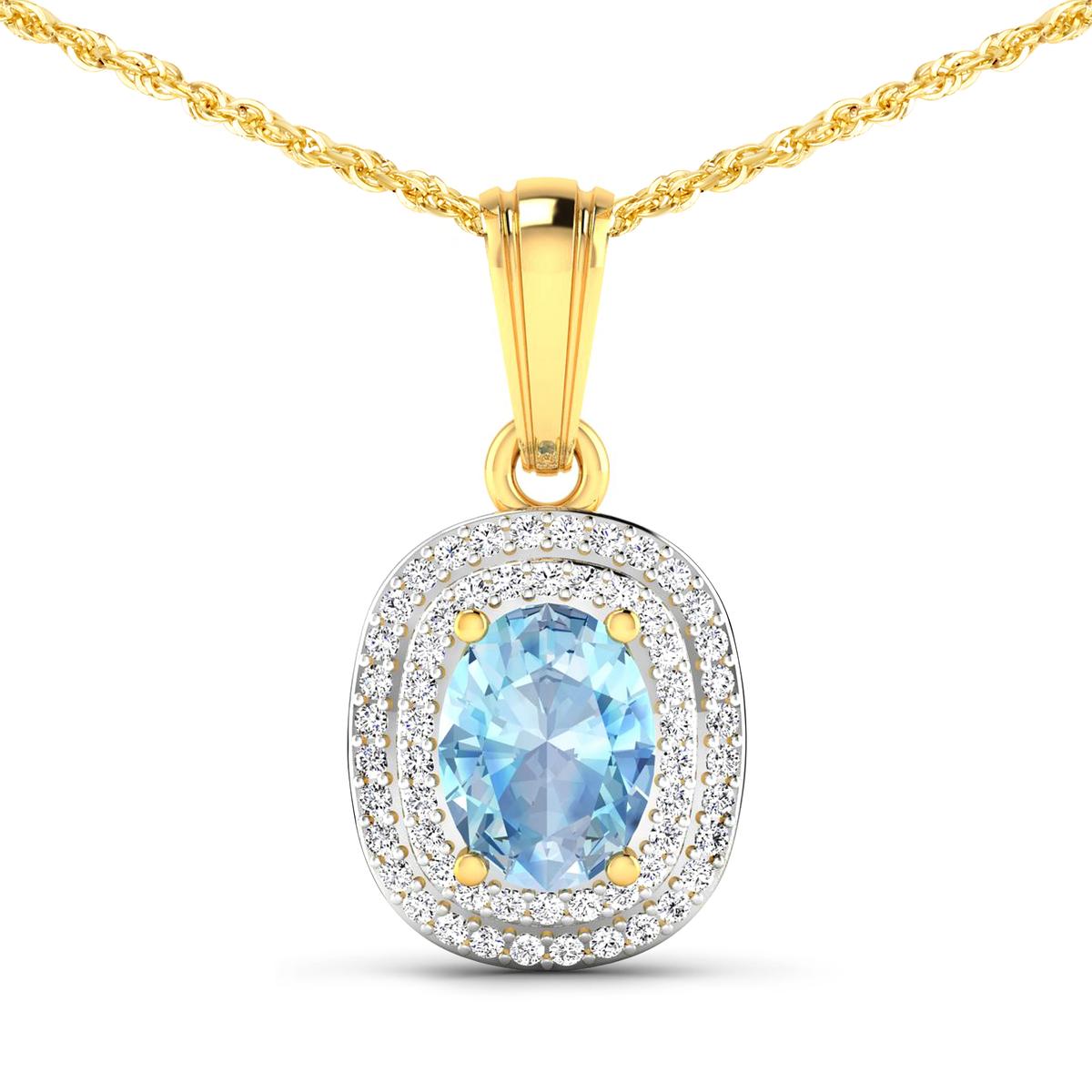 14KT Yellow Gold 0.96ct Aquamarine and Diamond Pendant with Chain