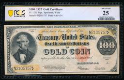 1922 $100 Gold Certificate PCGS 25