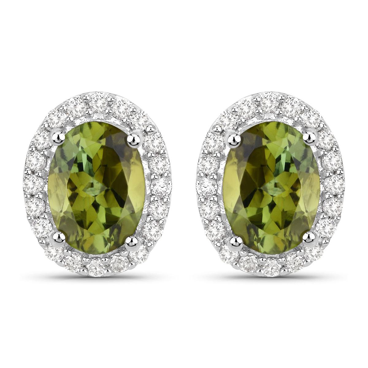 14KT White Gold 1.92ctw Green Tourmaline and White Diamond Earrings