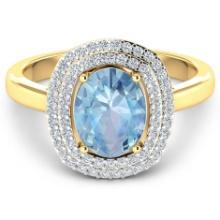 14KT Yellow Gold 1.28ct Aquamarine and Diamond Ring