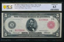 1914 $5 New York FRN PCGS 63