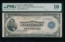 1915 $5 Dallas FRBN PMG 10