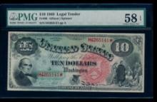 1869 $10 Rainbow Legal Tender Note PMG 58EPQ