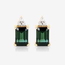 14KT Yellow Gold 1.25ctw Green Tourmaline and White Diamond Earrings