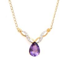 Plated 18KT Yellow Gold 3.55ct Amethyst and Diamond Pendant with Chain