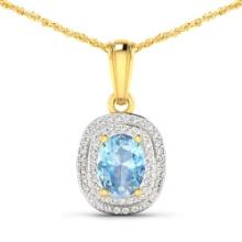 14KT Yellow Gold 0.96ct Aquamarine and Diamond Pendant with Chain