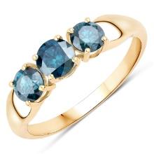 14KT Yellow Gold 1.05ctw Blue Diamond Ring