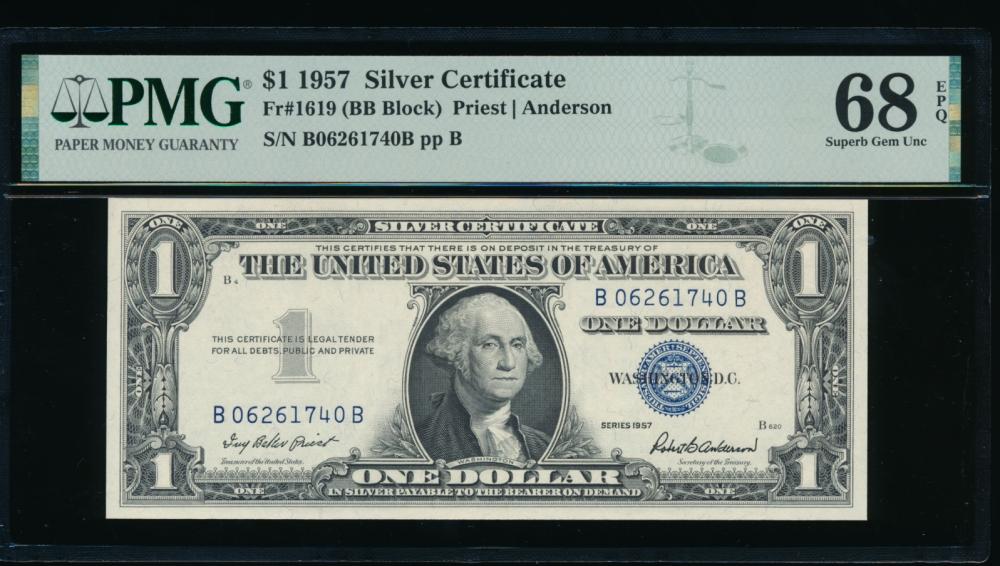 1957 $1 Silver Certificate PMG 68EPQ