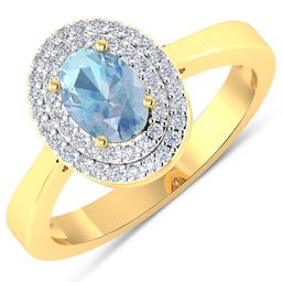 14KT Yellow Gold 0.70ct Aquamarine and Diamond Ring