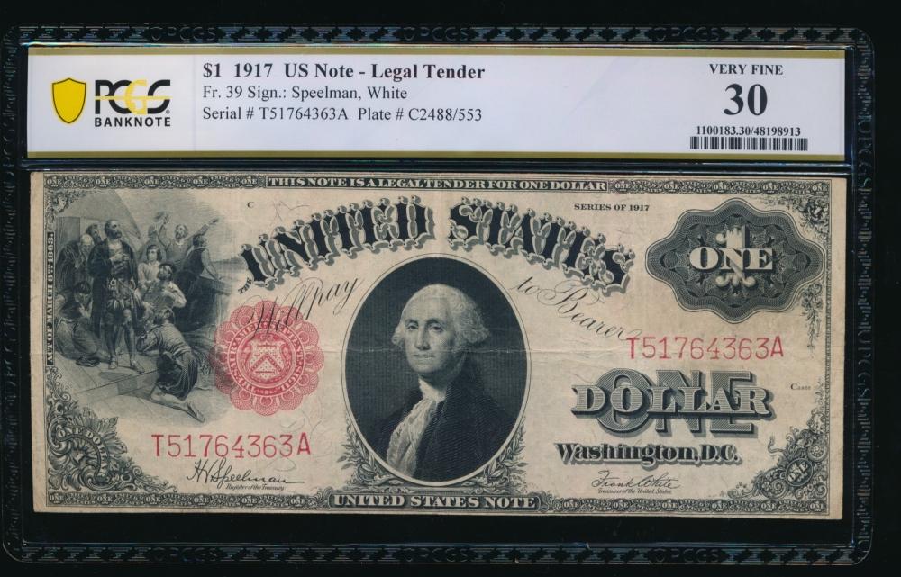 1917 $1 Legal Tender Note PCGS 30