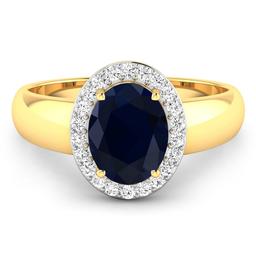 14KT Yellow Gold 2.10ct Blue Sapphire and Diamond Ring