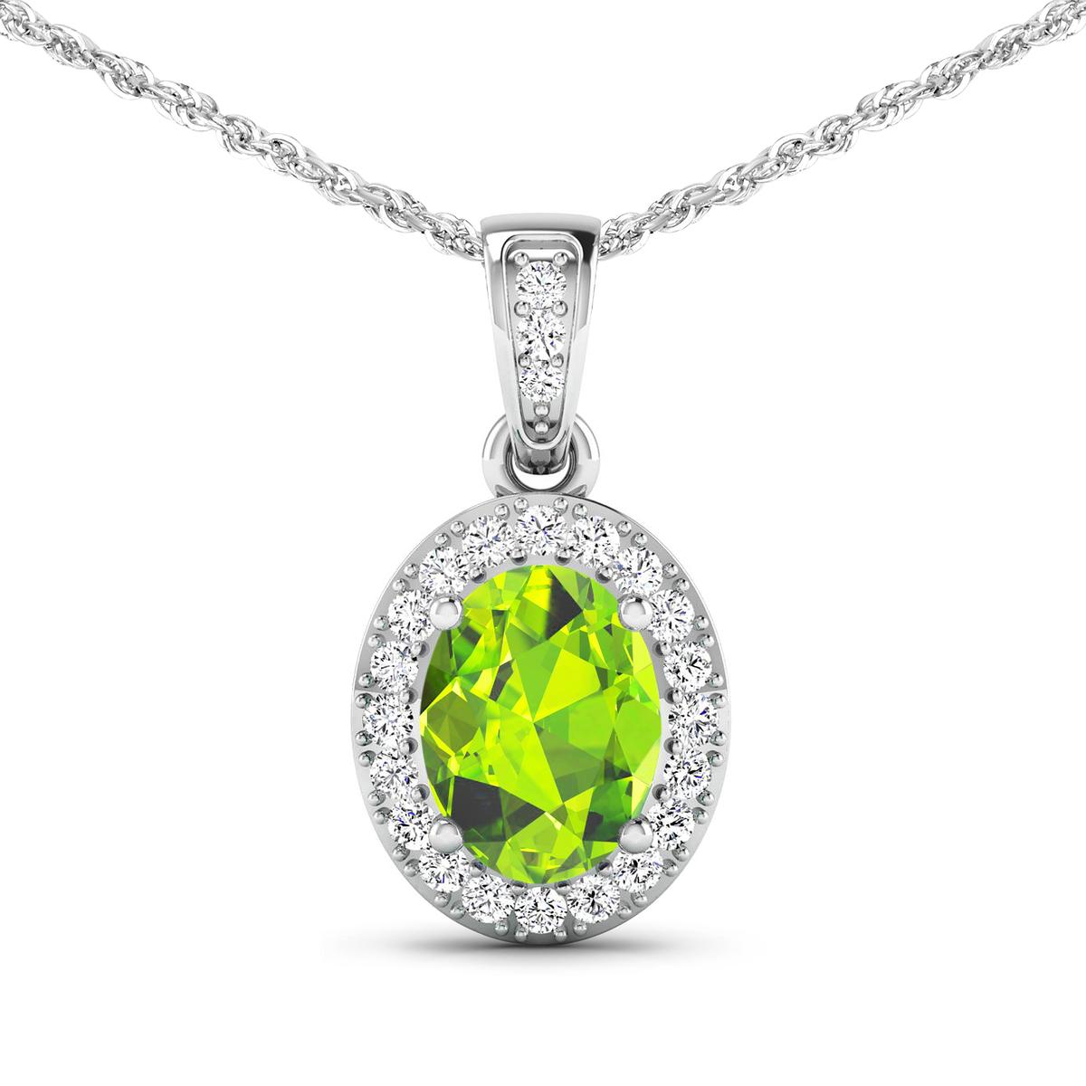 14KT White Gold 1.05ct Peridot and Diamond Pendant with Chain