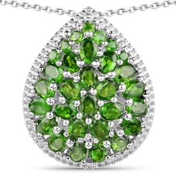 Plated Rhodium 4.65ctw Chrome Diopside Pendant with Chain