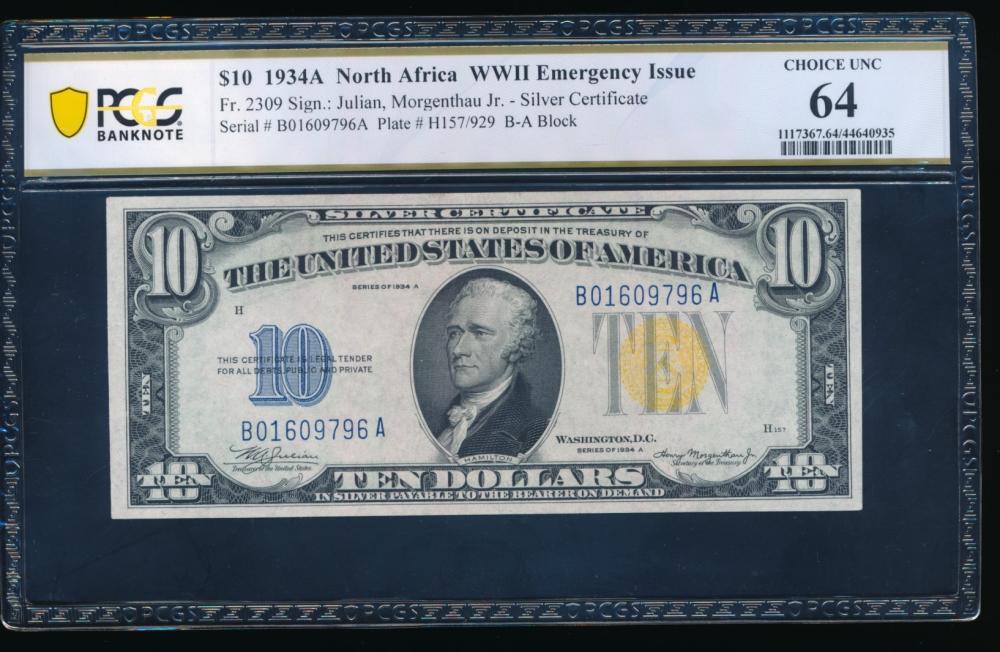 1934A $10 N Africa Silver Certificate PCGS 64