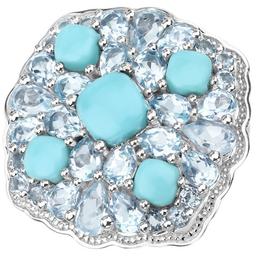 Plated Rhodium 1.87ctw Turquoise and Blue Topaz Ring