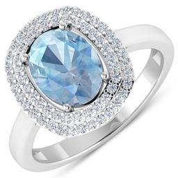 14KT White Gold 1.28ct Aquamarine and Diamond Ring