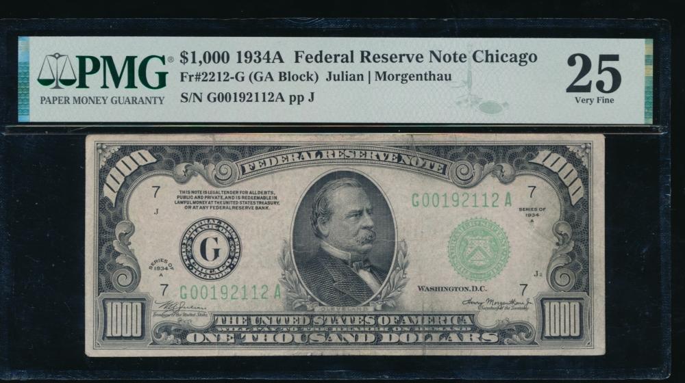 1934A $1000 Chicago FRN PMG 25