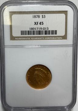 1878 $3 Gold Coin NGC XF45