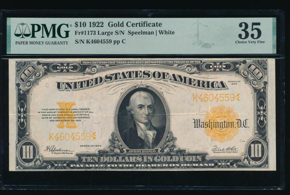 1922 $10 Gold Certificate PMG 35