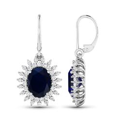 14KT White Gold 4.20ctw Blue Sapphire and Diamond Earrings