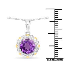 Plated Rhodium 1.80ct Amethyst and Diamond Pendant with Chain