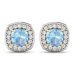 14KT Yellow Gold 1.95ctw Aquamarine and White Diamond Earrings