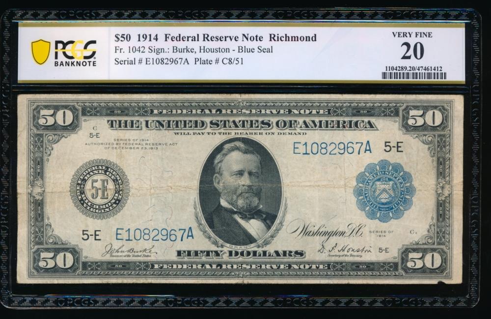 1914 $50 Richmond FRN PCGS 20