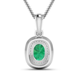 14KT White Gold 1.00ct Emerald and Diamond Pendant with Chain