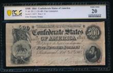 1864 $500 T-64 Confederate PCGS 20