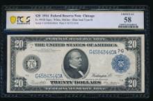 1914 $20 Chicago FRN PCGS 58