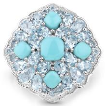 Plated Rhodium 1.87ctw Turquoise and Blue Topaz Ring