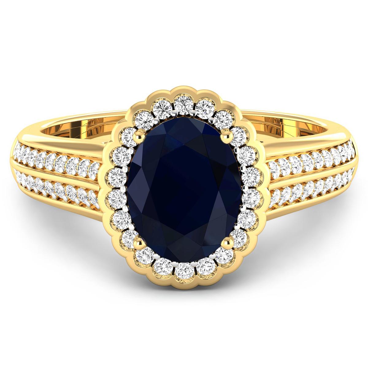 14KT Yellow Gold 2.10ct Blue Sapphire and Diamond Ring