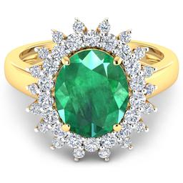 14KT Yellow Gold 3.14ct Zambian Emerald and Diamond Ring