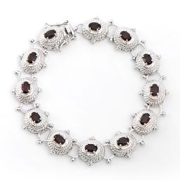 Plated Rhodium 6.05cts Garnet Bracelet