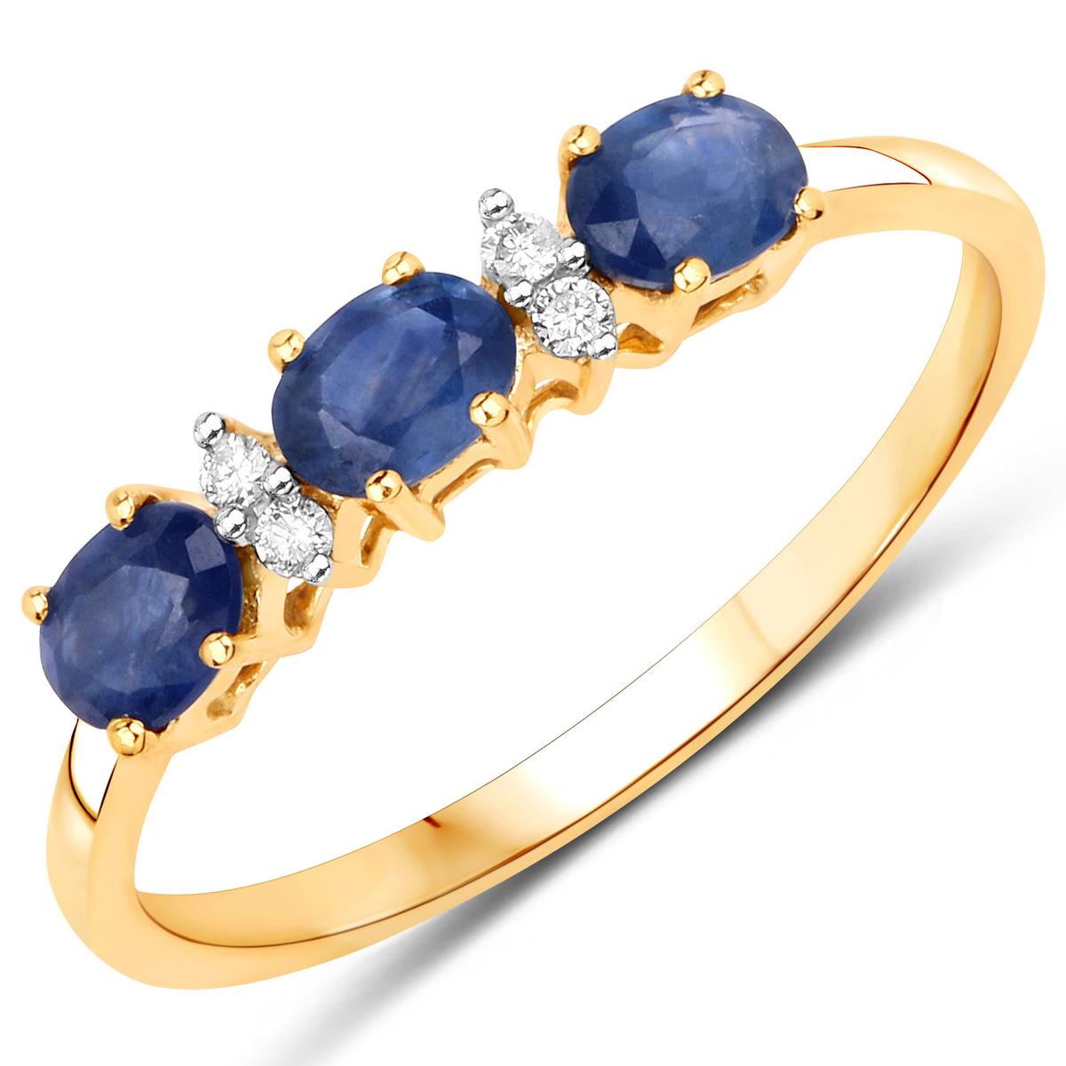 10KT Yellow Gold 0.70ctw Blue Sapphire and White Diamond Ring