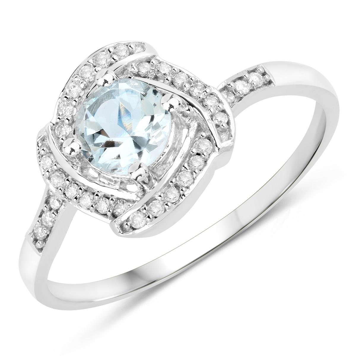 14KT White Gold 0.46ctw Aquamarine and White Diamond Ring