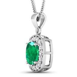 14KT White Gold 2.00ct Zambian Emerald and Diamond Pendant with Chain