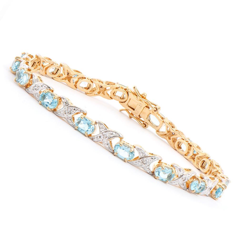 Plated 18KT Yellow Gold 9.00ctw Blue Topaz and Diamond Bracelet