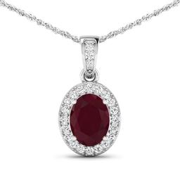 14KT White Gold 1.50ct Ruby and Diamond Pendant with Chain