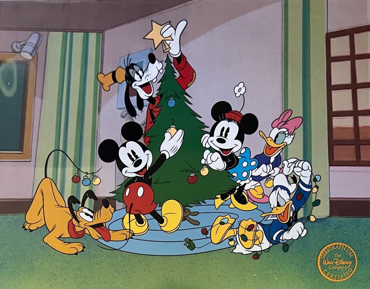 Disney Christmas Mickey Minnie Goofy Pluto Sericel Animation Art Cel