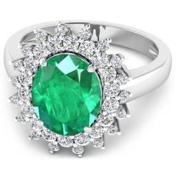 14KT White Gold 3.14ct Zambian Emerald and Diamond Ring