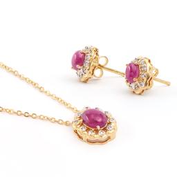 Plated 18KT Yellow Gold 2.80ctw Ruby and Diamond Pendant with Chain and Earrings