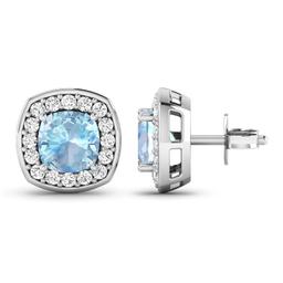 14KT White Gold 1.95ctw Aquamarine and White Diamond Earrings